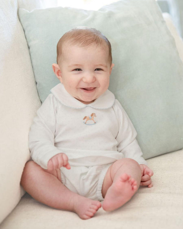 Rocking Horse Bloomer Set- Blue Bitty Dot