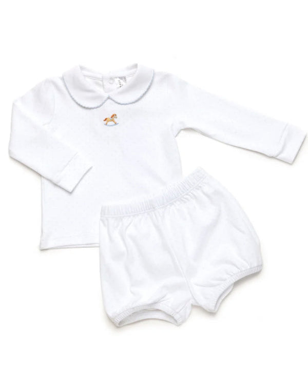 Rocking Horse Bloomer Set- Blue Bitty Dot