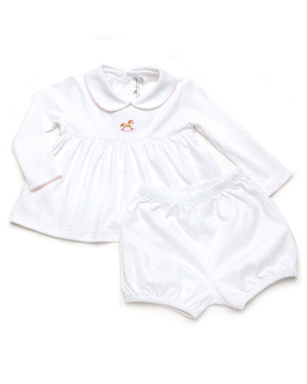 Rocking Horse Bloomer Set- Pink Bitty Dot