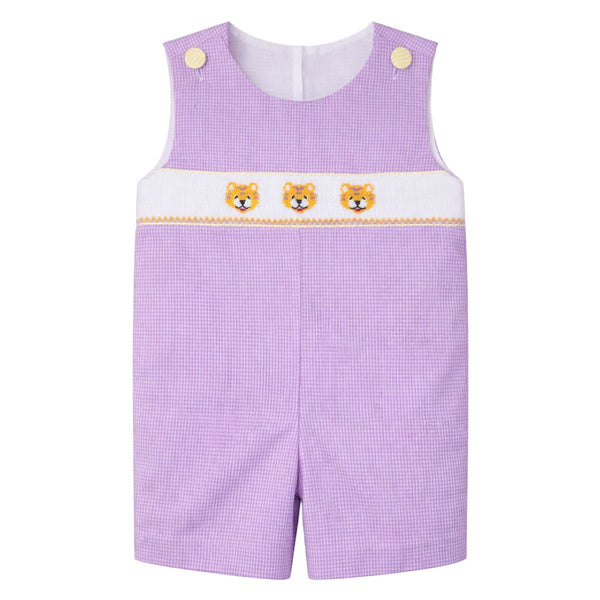Ethan Smocked Jon Jon- Purple Gingham Tiger