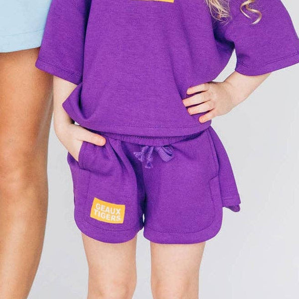 Geaux Tigers Woven Label Lounge Shorts- Purple