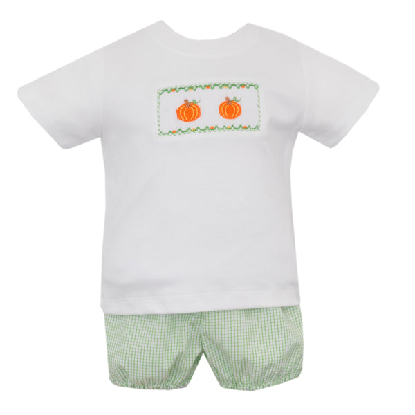 Pumpkin Bloomer Set/Short Set- Green Check