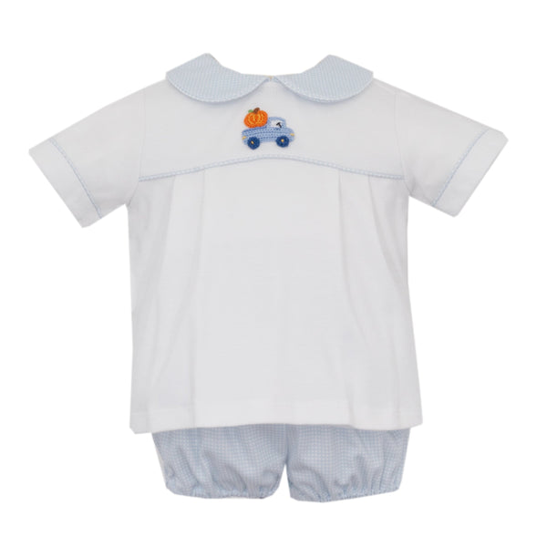 Pumpkin Knit Bloomer/Short Set- Blue Check