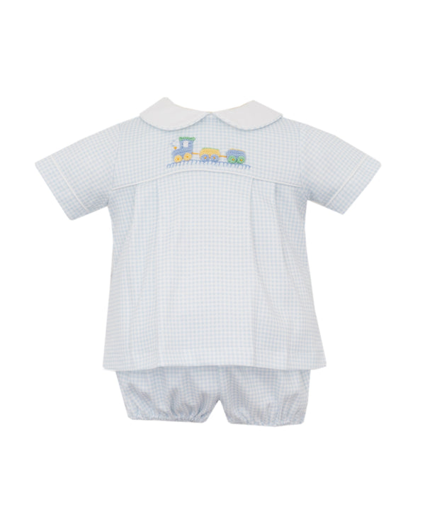Train Knit Bloomer Set- Lt. Blue Gingham