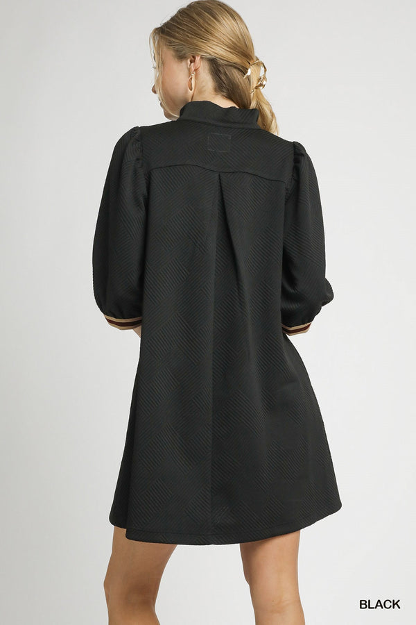 High Neck Jacquard Dress- Black