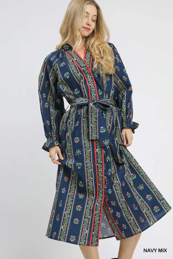 Mix Floral Stripe Maxi Dress- Navy Mix