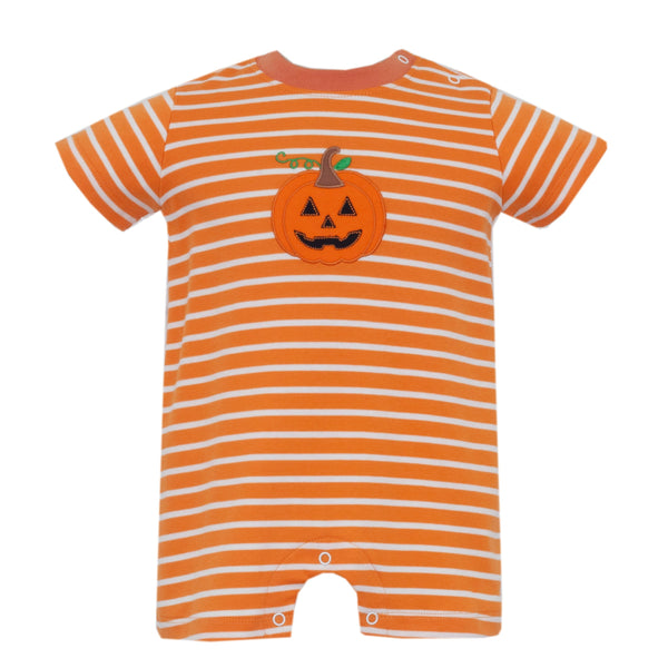 Jack O Lantern Knit Romper- Orange Stripe