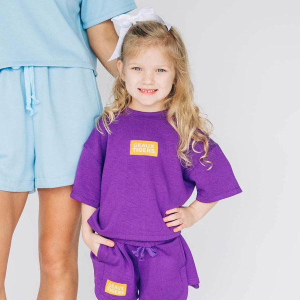 Geaux Tigers Woven Label Tee- Purple