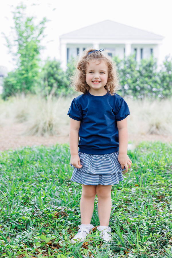 Landry Puff Sleeve Top- Navy