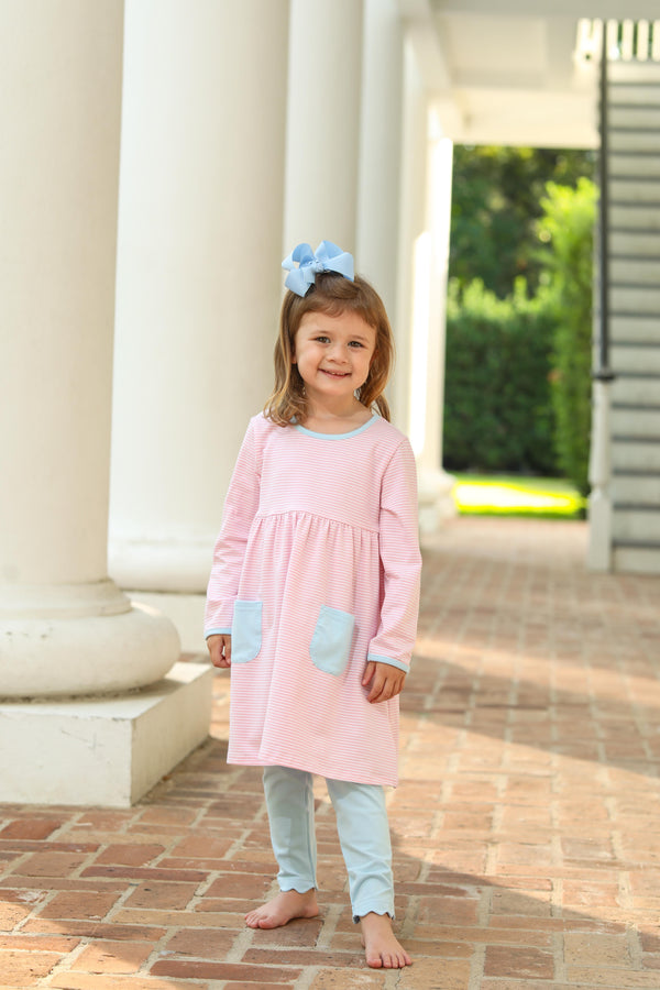 Annie Pants Set- Light Pink Stripe/Light Blue