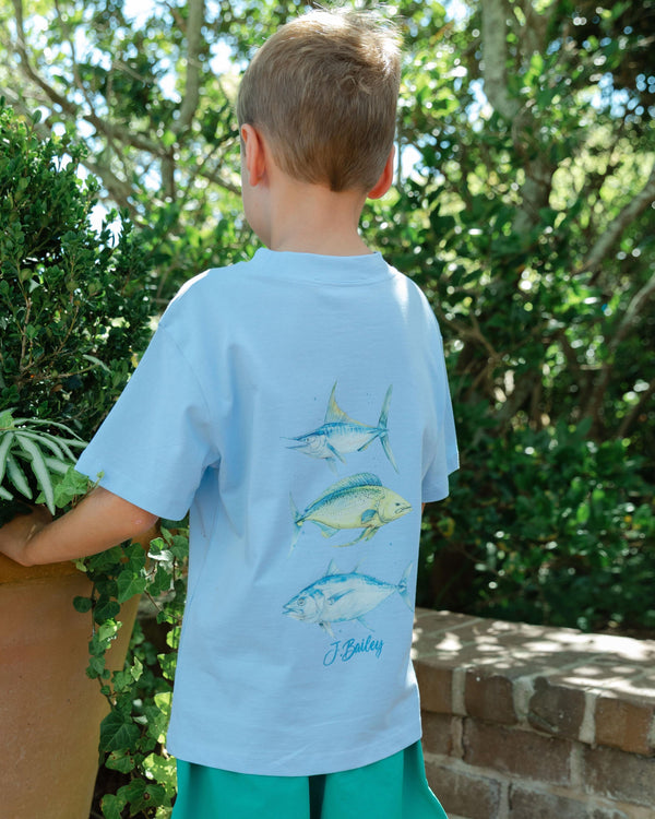 Logo Tee- Fish Trio on Bayberry