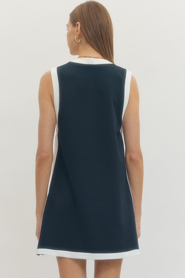 Solid Sleeveless Pullover Dress- Navy
