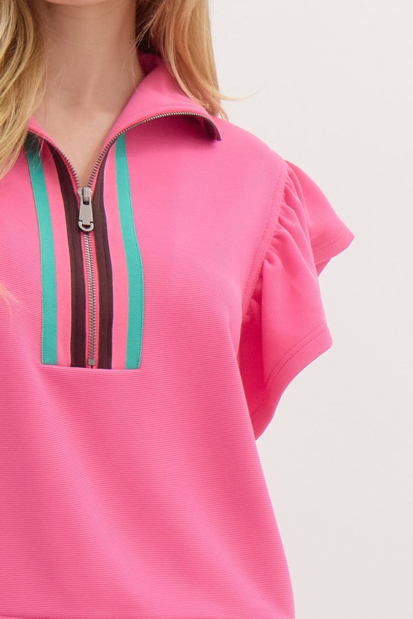 Solid Jersey Knit Flutter Short Set- Pink