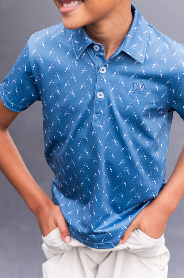 Pro Performance Polo- Copen Blue Fishing Rod Print