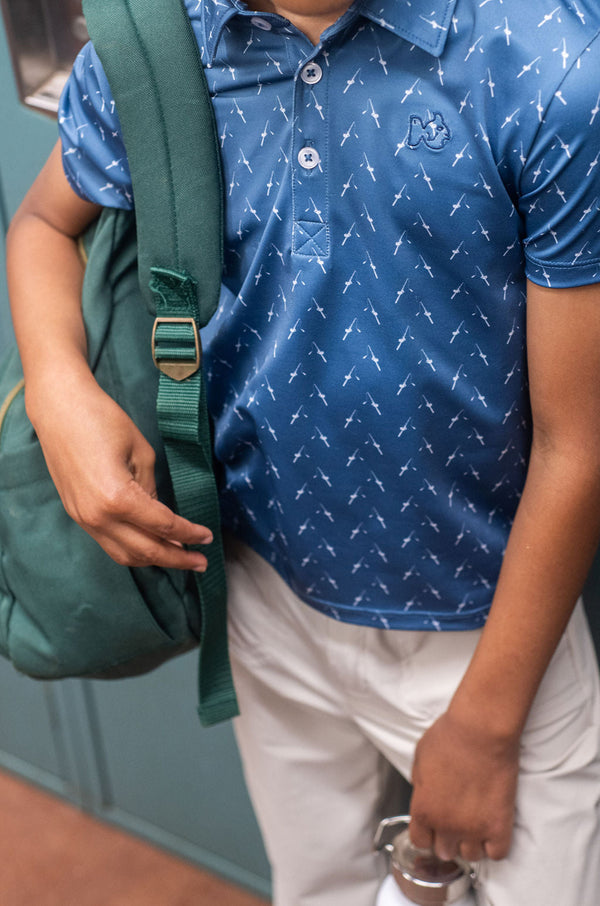 Pro Performance Polo- Copen Blue Fishing Rod Print