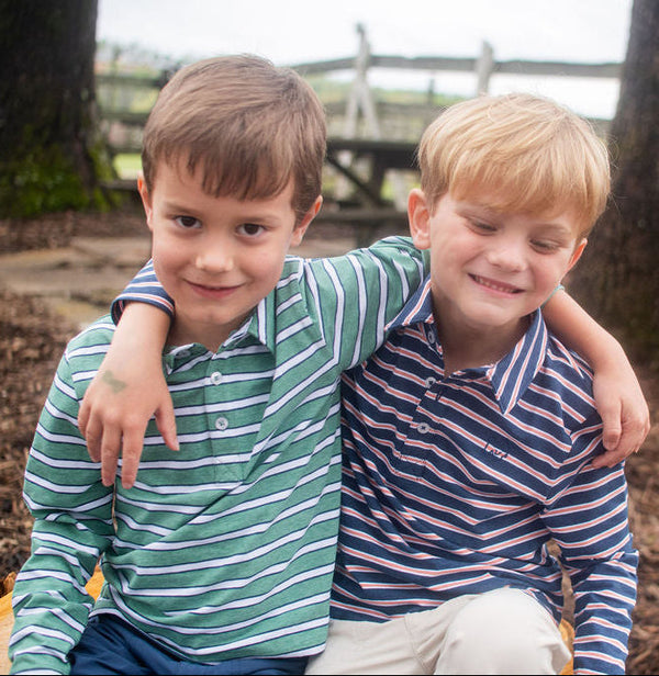 LS Too Cool for School Polo- Dark Denim Crabapple Stripe