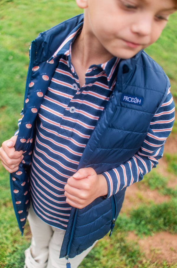 LS Too Cool for School Polo- Dark Denim Crabapple Stripe