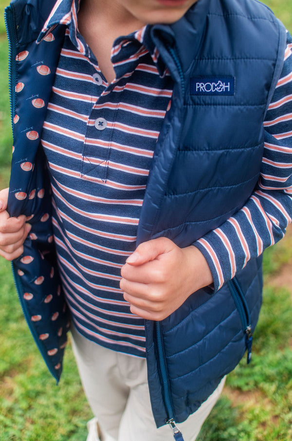 LS Too Cool for School Polo- Dark Denim Crabapple Stripe