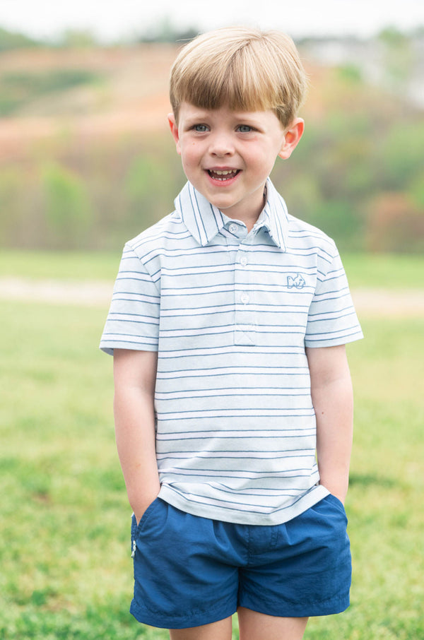 Too Cool for School Polo- Ice Water Copen Blue Stripe