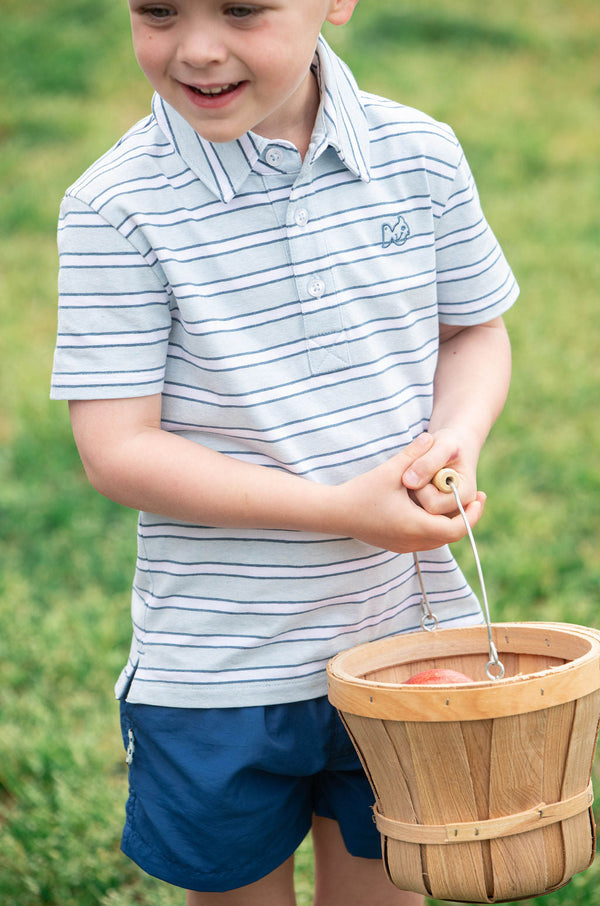 Too Cool for School Polo- Ice Water Copen Blue Stripe