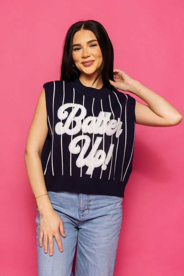 Navy & White Stripe 'Batter Up' Sweater Vest- (Women's)