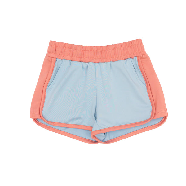 Stretchy Shorts- Salmon Pink/Blue