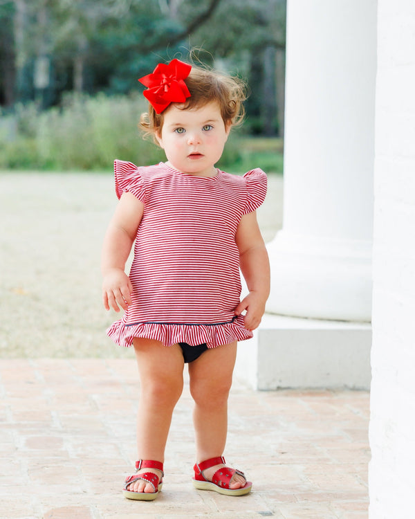 Gracie Diaper Set- Red Stripe and Navy