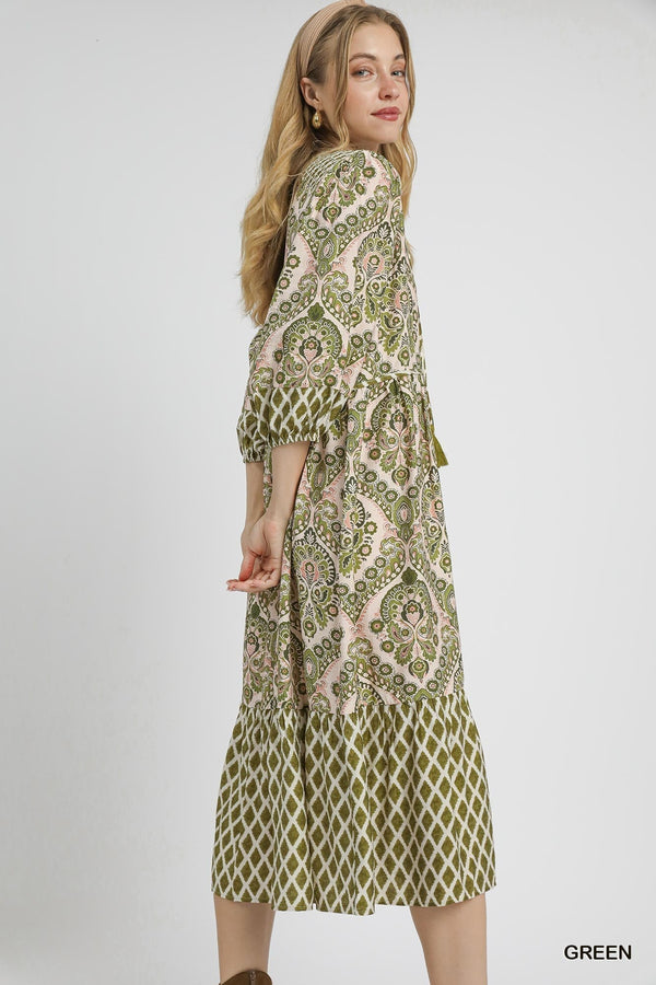 Paisley Crosspatch Dress- Green