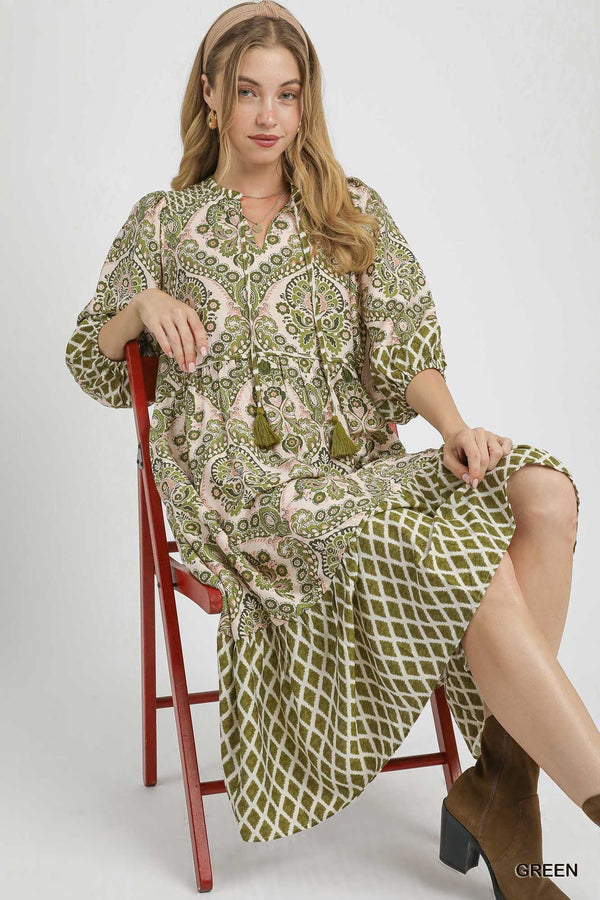 Paisley Crosspatch Dress- Green