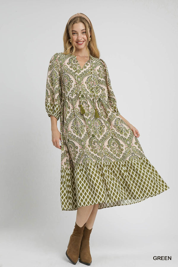 Paisley Crosspatch Dress- Green
