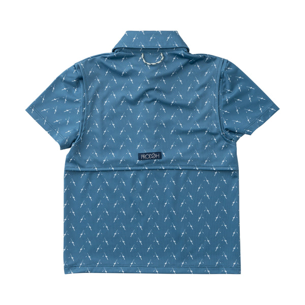 Pro Performance Polo- Copen Blue Fishing Rod Print