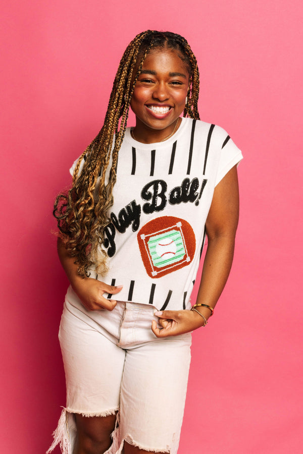 Black & White Stripe 'Play Ball' Top- (Women's)