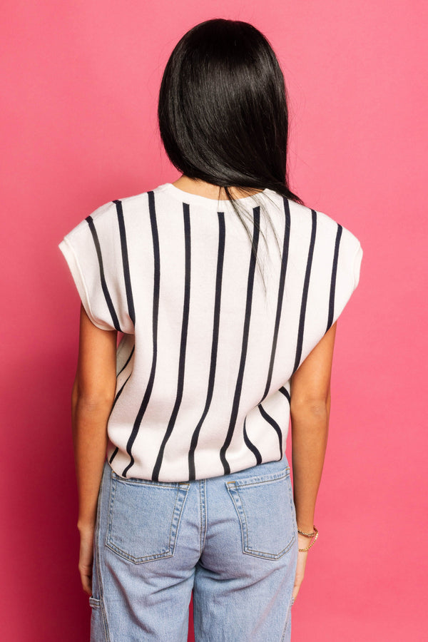 Navy & White Stripe 'Play Ball' Top- (Women's)