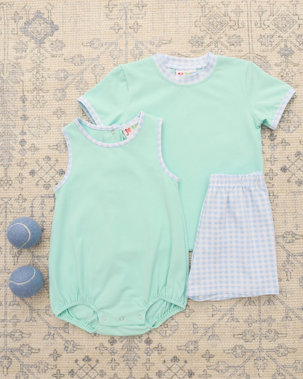 Avery Bubble- Mint w/ Light Blue Gingham