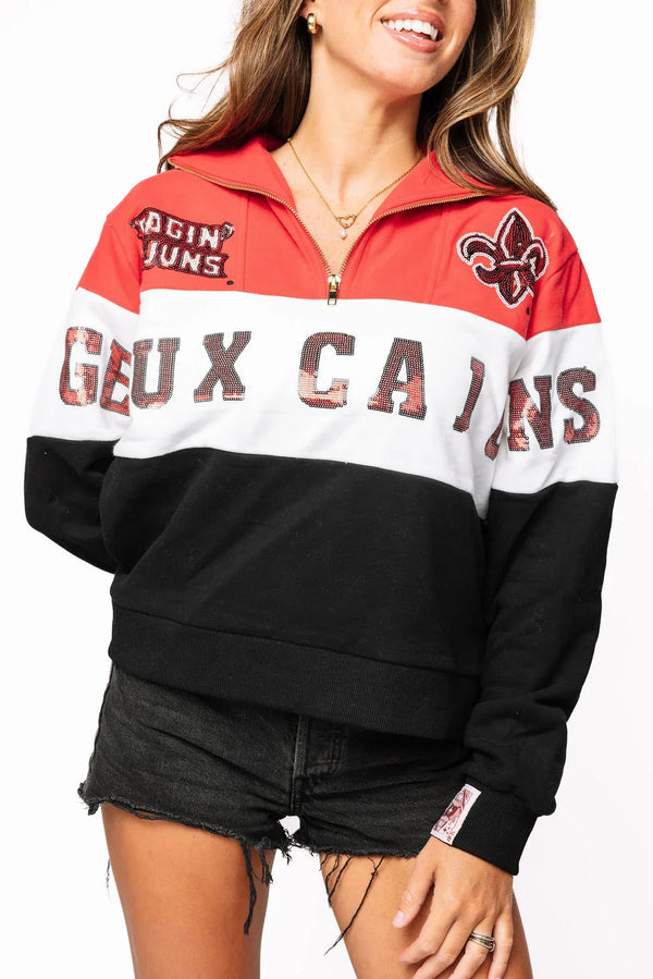 Licensed ULL Quarter Zip Colorblock Sweatshirt- (Women's)
