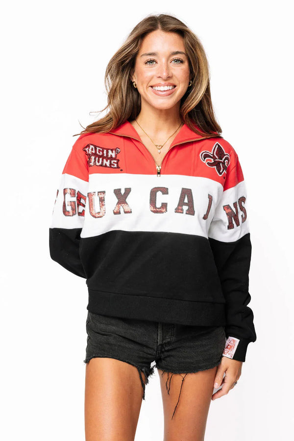 Licensed ULL Quarter Zip Colorblock Sweatshirt- (Women's)