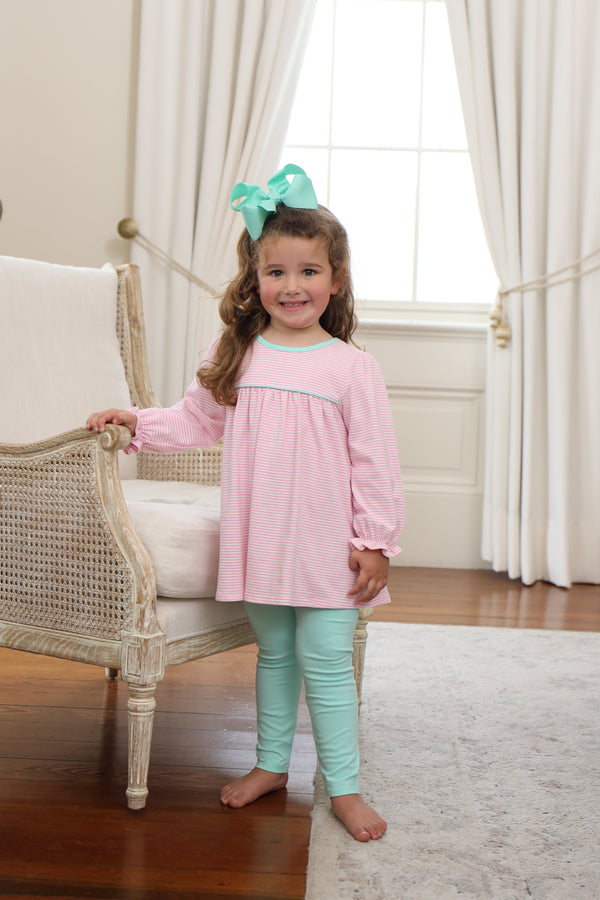 Ellie Pants Set- Light Pink Stripe/Mint