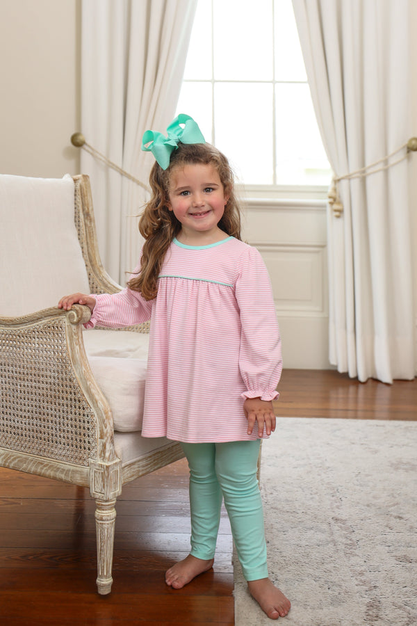 Ellie Pants Set- Light Pink Stripe/Mint