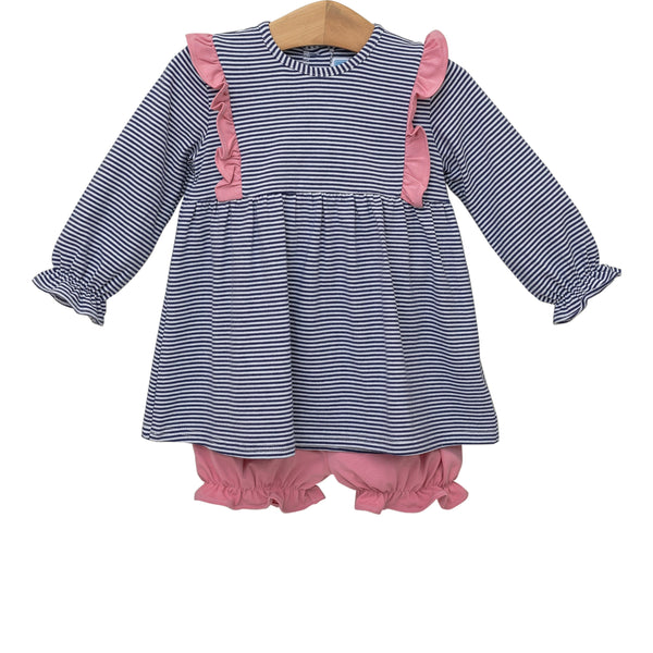 Olivia Bloomer Set- Navy Stripe/Pink