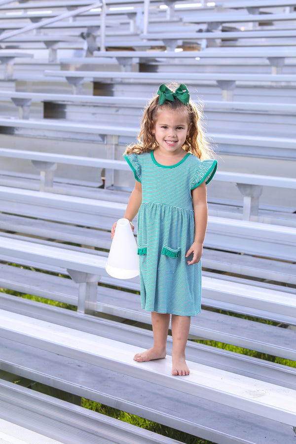 Lucy Game Day Dress- Green Stripe