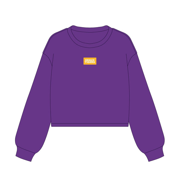 Crewneck Geaux Tigers Woven Label Sweatshirt- Purple