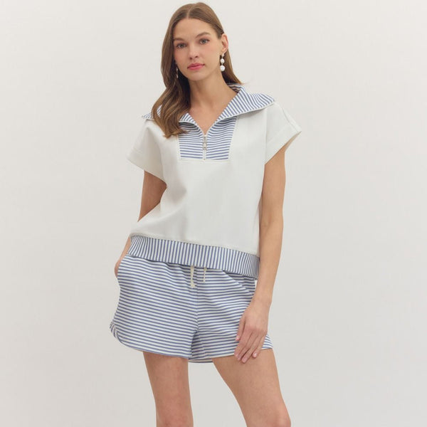 Striped Knit Short Set- Blue