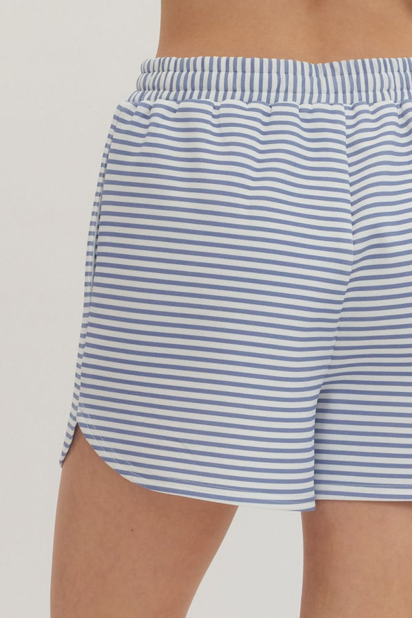 Striped Knit Short Set- Blue