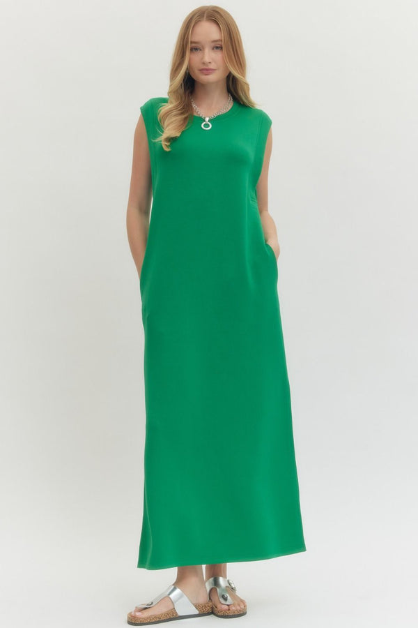 Solid Jersey Knit Pullover Dress- Kelly Green