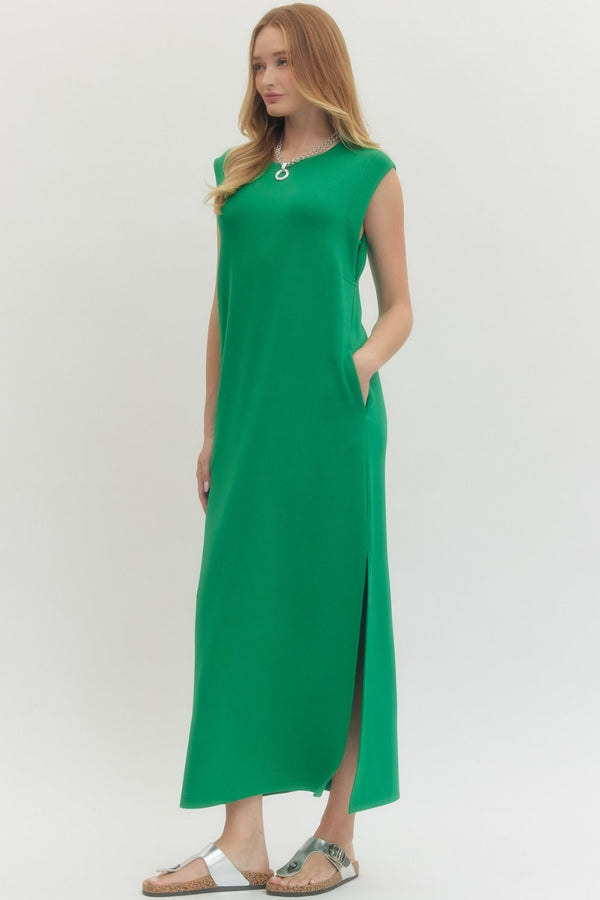 Solid Jersey Knit Pullover Dress- Kelly Green