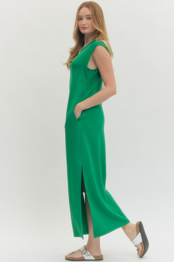 Solid Jersey Knit Pullover Dress- Kelly Green