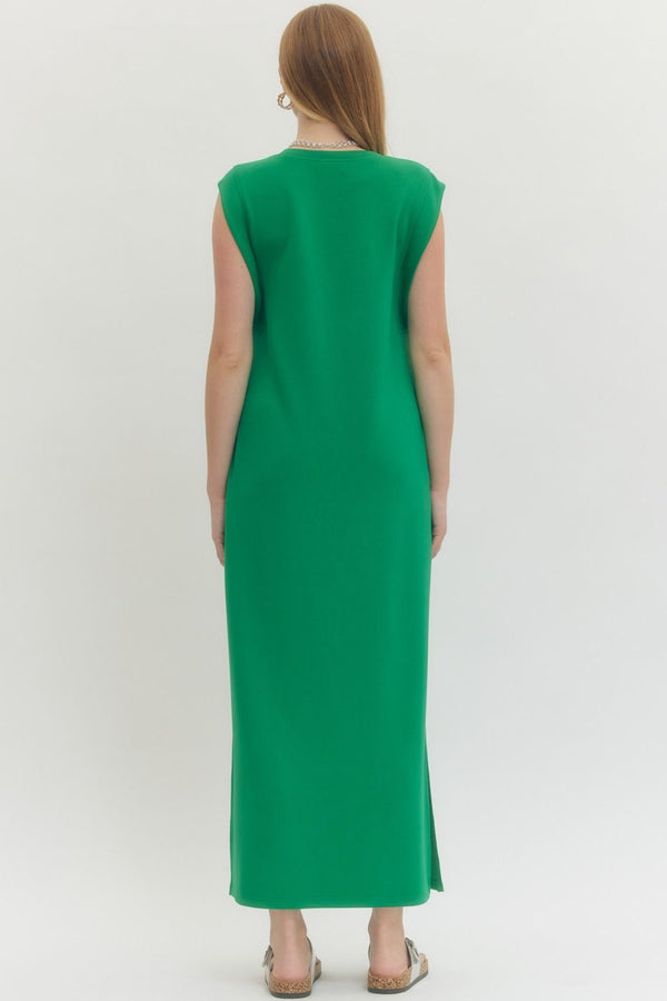 Solid Jersey Knit Pullover Dress- Kelly Green