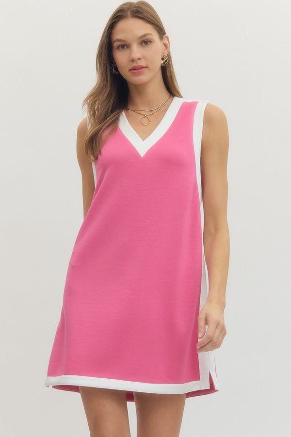 Solid Sleeveless Pullover Dress- Candy Pink