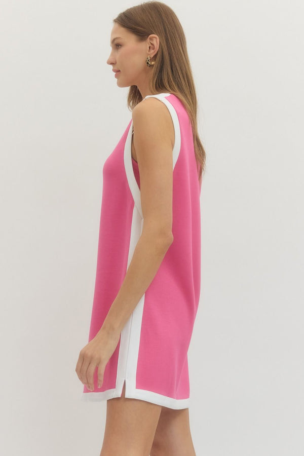 Solid Sleeveless Pullover Dress- Candy Pink