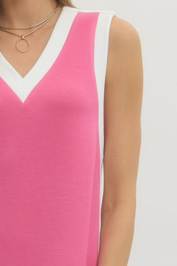 Solid Sleeveless Pullover Dress- Candy Pink
